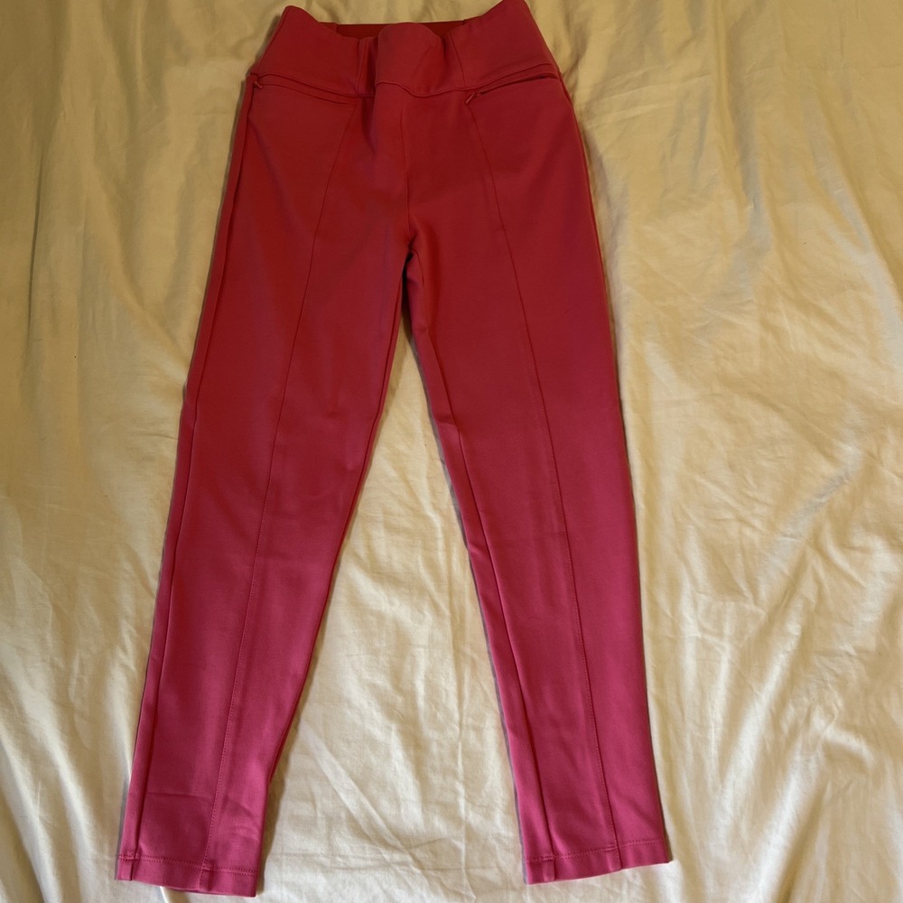 Betabrand Dress Pant Yoga Pants Skinny Pink Pintuck Front Zip Pockets Medium